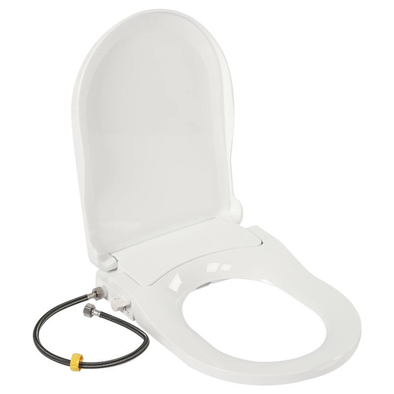 Non-Electric Bidet Toilet Seat Toilet Bidet Lid Fits Elongated Toilets, Dual Nozzle D-shaped with Cleaner Flush Hose