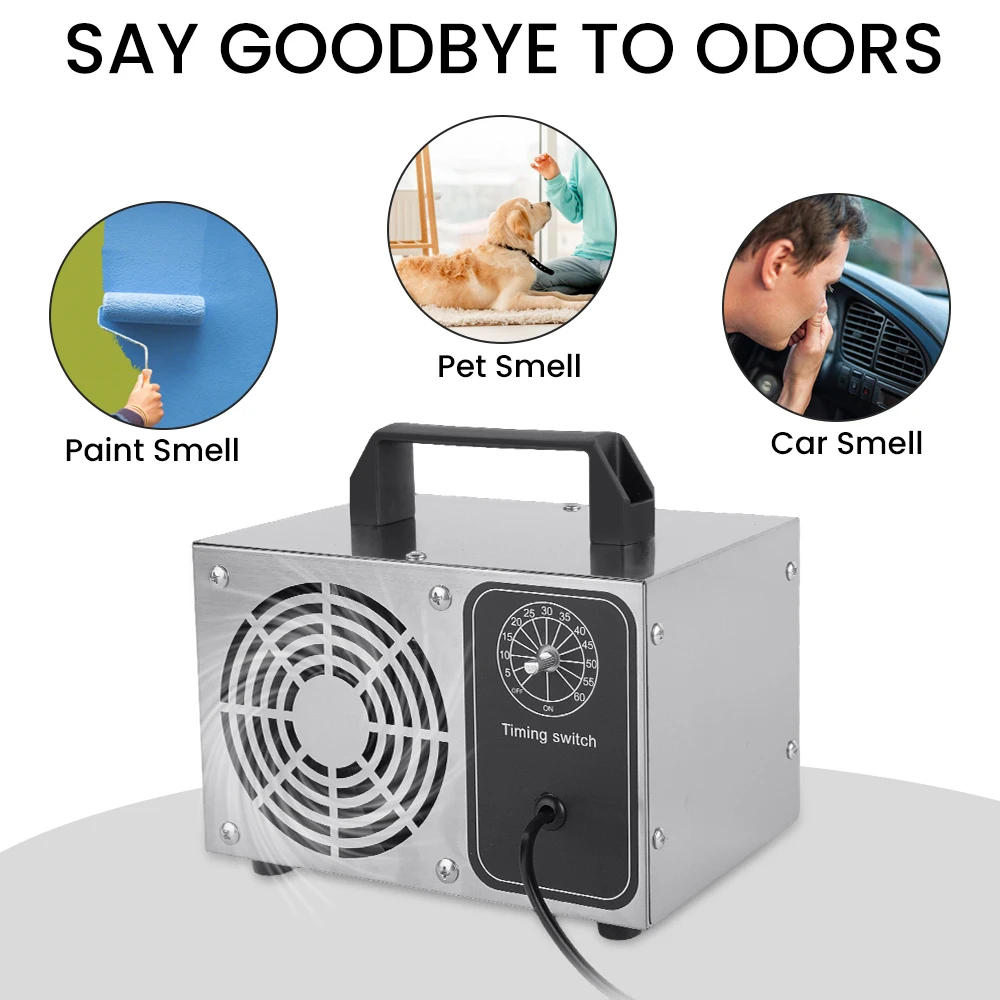 Ozone Air Purifier Portable O3 Ozoniser with Timing Button for Car Garages Home Hotels Kitchen and Pets Cleaning Odours
