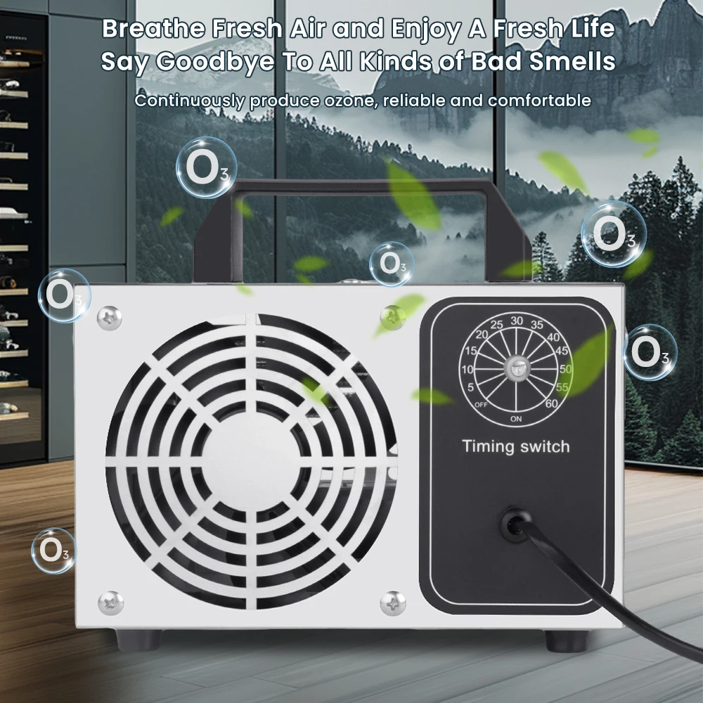 Ozone Air Purifier Portable O3 Ozoniser with Timing Button for Car Garages Home Hotels Kitchen and Pets Cleaning Odours