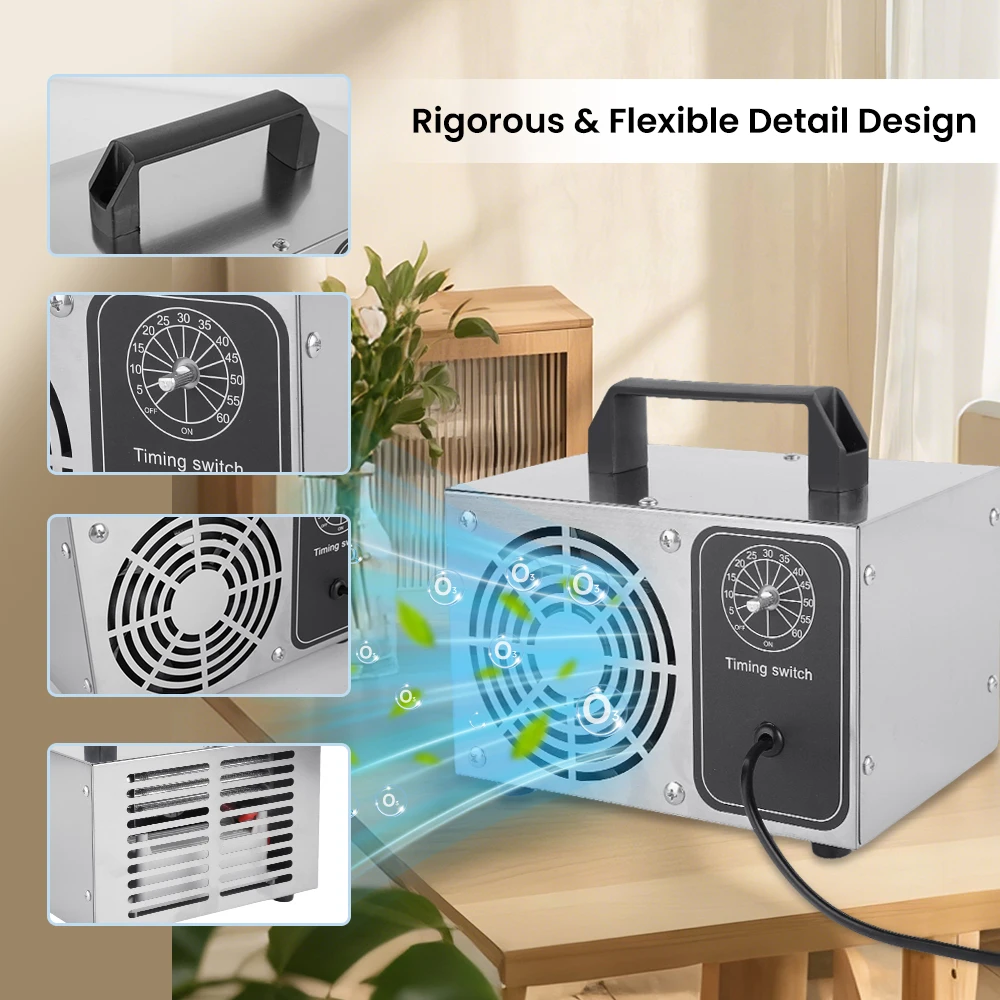 Ozone Air Purifier Portable O3 Ozoniser with Timing Button for Car Garages Home Hotels Kitchen and Pets Cleaning Odours
