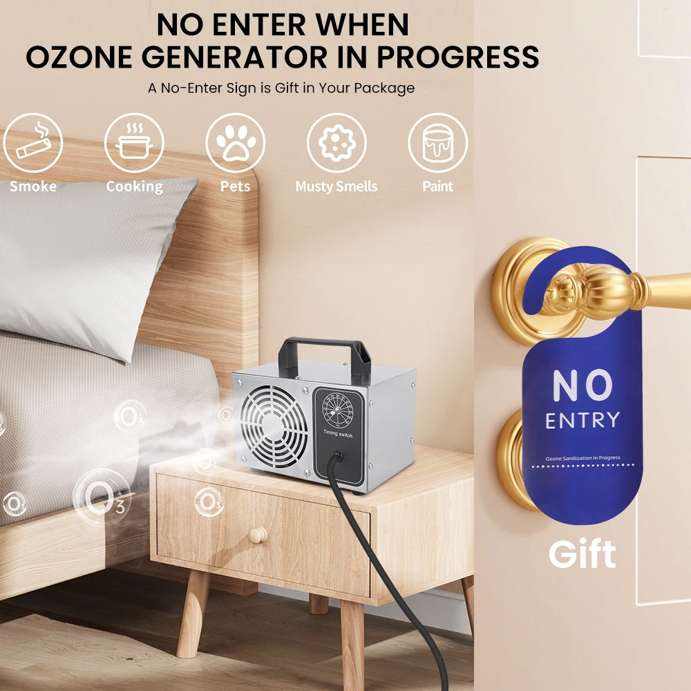 Ozone Air Purifier Portable O3 Ozoniser with Timing Button for Car Garages Home Hotels Kitchen and Pets Cleaning Odours